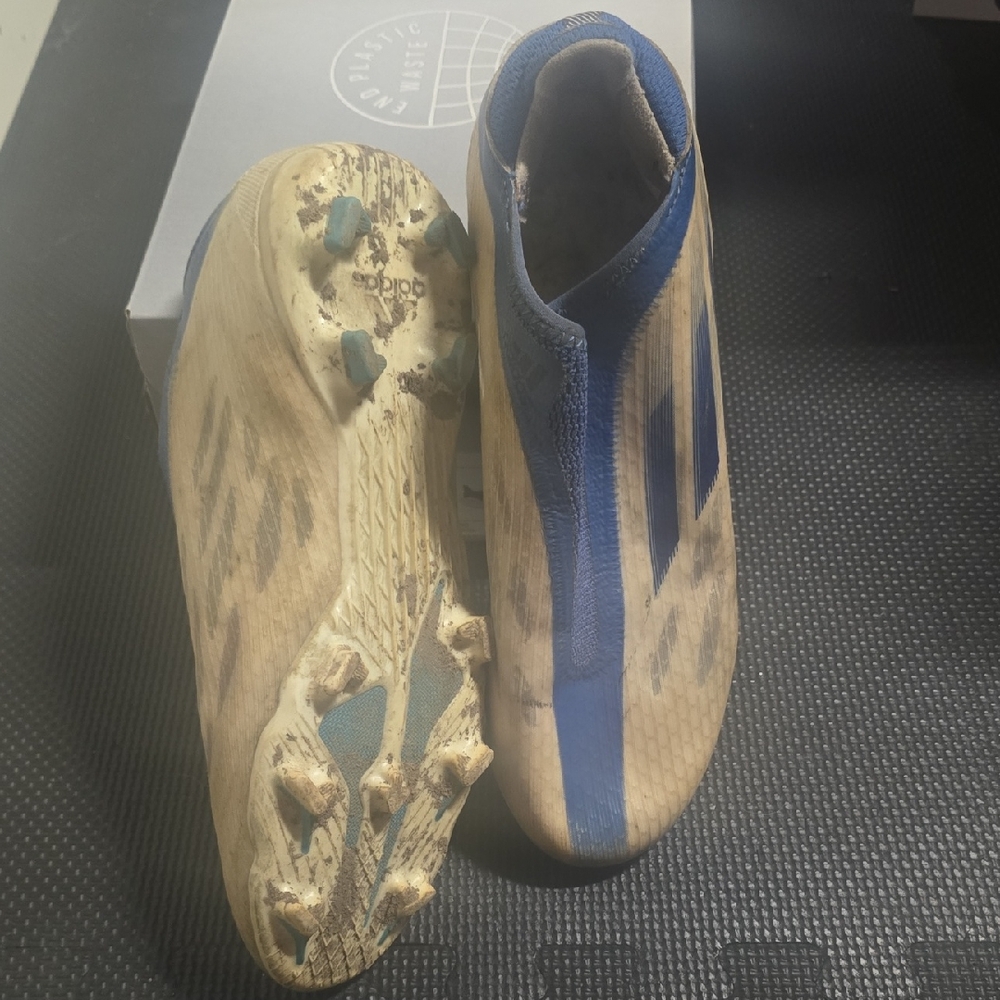 Adidas Speedflow Blue and Tan Cleats Laceless